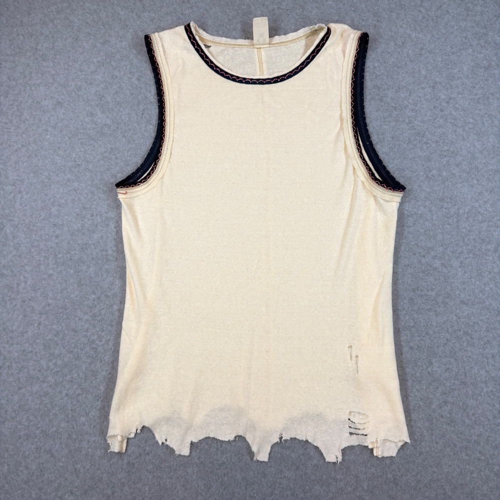 We The Free Tank Top Womens M Ivory Linen Blend Distressed Raw Hem Boho Tank